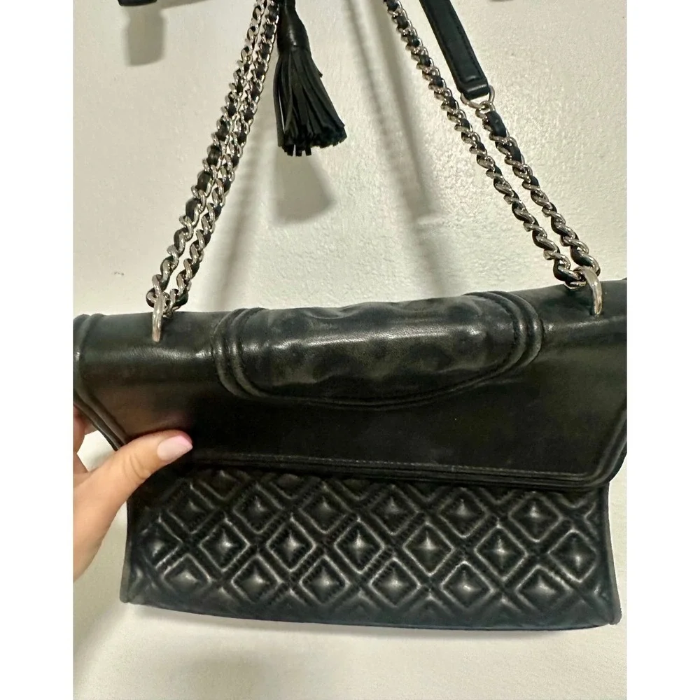 Tory Burch Kira Quilted Black‎ Leather Convertible Chain Shoulder Bag